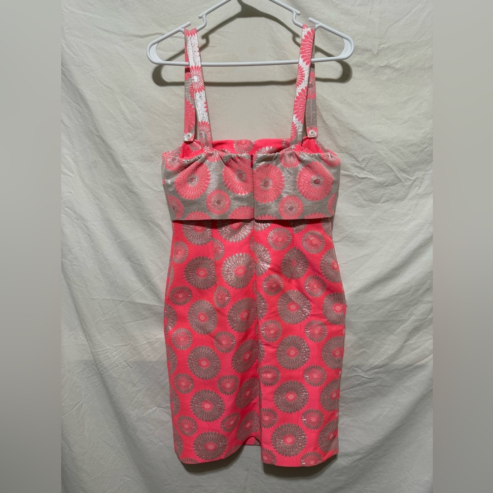MAISON OLIVIA Italian Coral Pink and Silver Floral Dress Size 40 = S. NWOT - Picture 12 of 15